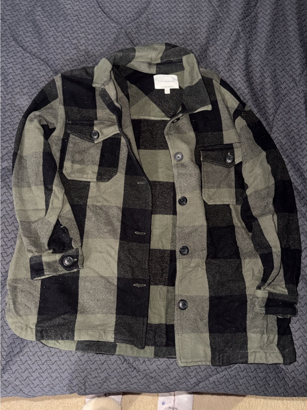 Lucky Brand Olive Green & Black Plaid Shirt Jacket